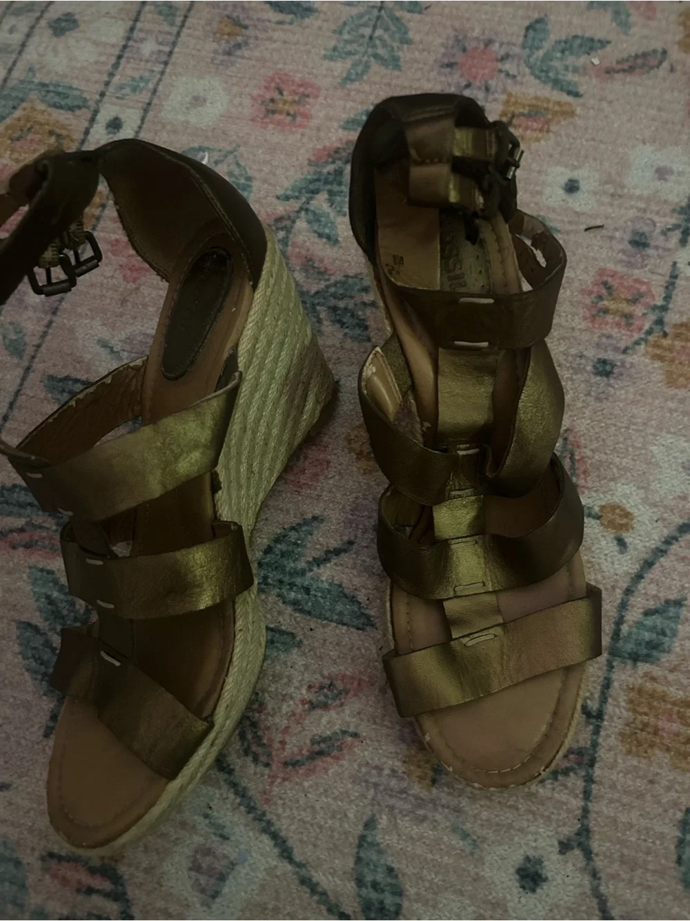 Fossil Metallic Olive Green Wedge Espadrille Sandals